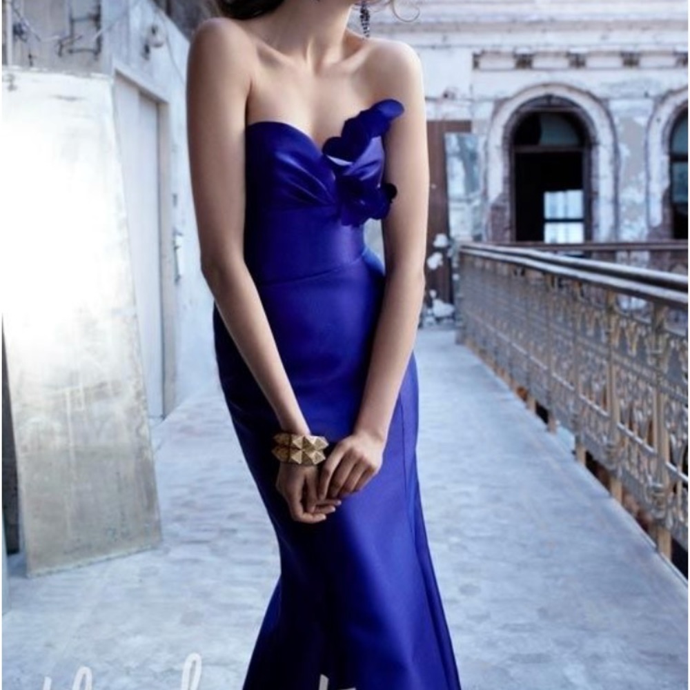 Lazaro Noir Purple Bridesmaid strapless gown